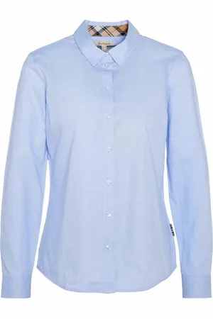 Barbour Bluser & Skjorter, Dame, Blå, S, Bomuld, Elegant Oxford Bomuldsskjorte med Feminine Detaljer