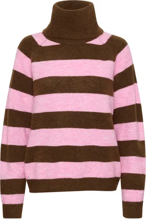 Saint Tropez Strik, Dame, Flerfarvet, L, Uld, Stribet Rullekrave Pullover Sweater
