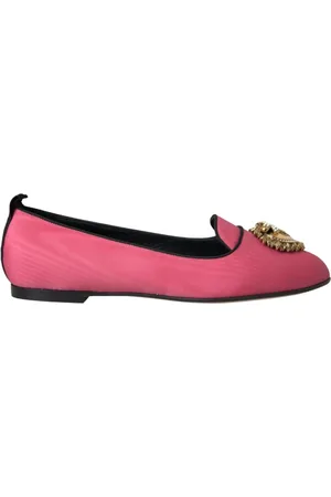 Dolce & Gabbana Sko, Dame, Lyserød, 38 1/2 EU, Uld, Velvet Loafers med Guld Hjerte Detalje