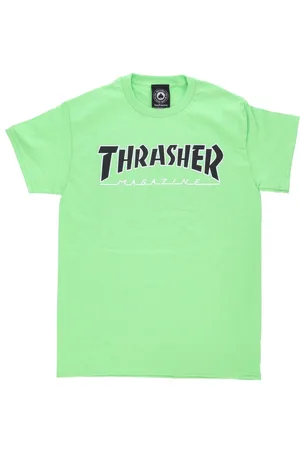 Thrasher Top, Herre, Grøn, M, Bomuld, Herre Outline Tee Lime/Sort