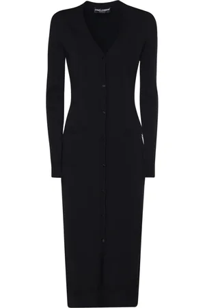 Dolce & Gabbana Kjole, Dame, Sort, M, Uld, Sort V-hals Sweater Lange Ærmer
