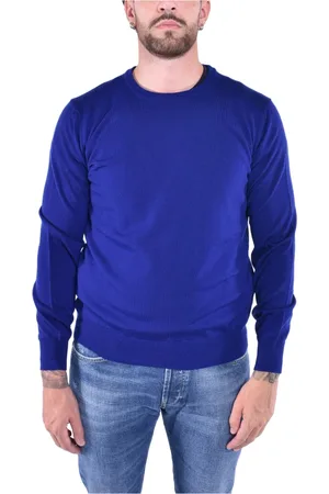 KANGRA CASHMERE Strik, Herre, Blå, XL, Uld, Uld Crew Neck Sweater