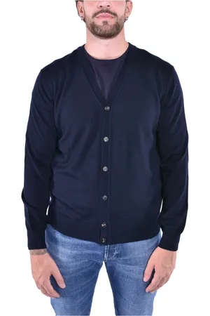 KANGRA CASHMERE Strik, Herre, Blå, 2XL, Uld, Uld Cardigan Knap Lukning