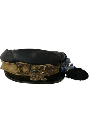 Dolce & Gabbana Tilbehør, Dame, Sort, 56 CM, Uld, Krystalperler Guld Bånd Fiddler Kasket