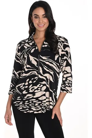 Frank Lyman Bluser & Skjorter, Dame, Sort, XL, Hamp, Champagne Bluse med 3/4 Ærmer og V-Hals