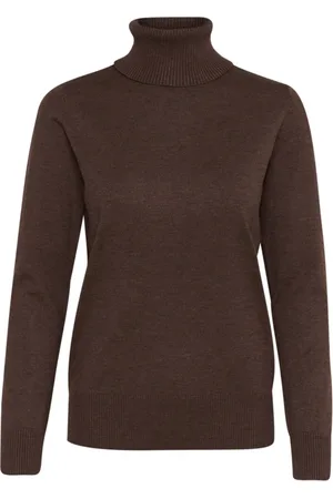 Saint Tropez Strik, Dame, Brun, 2XL, Uld, Mørk Eg Melange Rollneck Sweater
