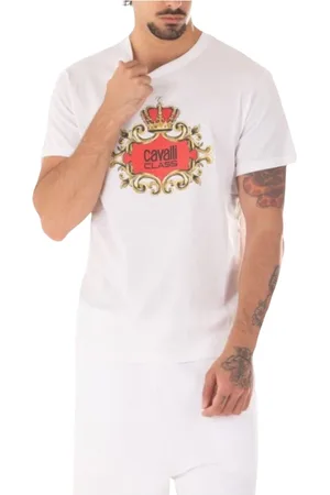 Roberto Cavalli Top, Herre, Hvid, 2XL, Bomuld, Herre Logo T-Shirt