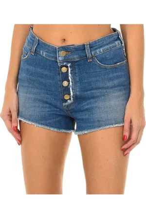 Emporio Armani Shorts, Dame, Blå, W28, Denim, Blå Denim Shorts med Frynset Kant