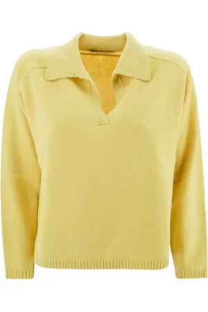 KANGRA CASHMERE Strik, Dame, Gul, S, Uld, Merino Wool Polo Jumper Gul