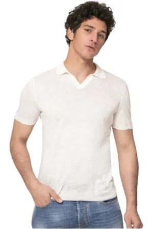 Gran Sasso Top, Herre, Hvid, 3XL, Linned, Kortærmet linned polo i fløde
