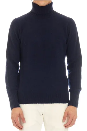 DRUMOHR Strik, Herre, Blå, M, Uld, Blå Uld Sweater Dolcevita Stil