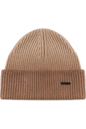 J.W.Anderson Tilbehør, Herre, Brun, ONE SIZE, Uld, Gradient Beanie med Logo Plaque