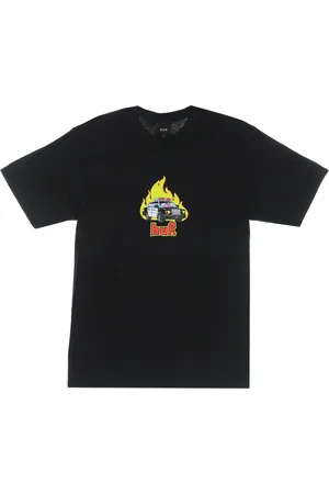 Huf Top, Herre, Sort, S, Bomuld, Sort Tee med Ristet Print