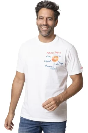 MC2 SAINT BARTH Top, Herre, Hvid, XL, Bomuld, Aperol Spritz Hvid T-shirt med Illustration
