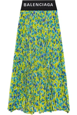 Balenciaga Nederdel, Dame, Flerfarvet, M, Blomstret Plisseret Midi Nederdel