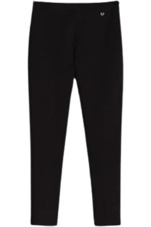 Twin-Set Bukser, Dame, Sort, S, Ribbed Leggings med Sidelukning