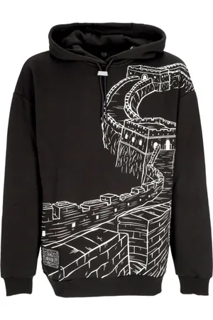DOLLY NOIRE Sweathshirts & Hoodies, Herre, Sort, S, Bomuld, Kinesisk Mur Kontur Hættetrøje Sort/Hvid