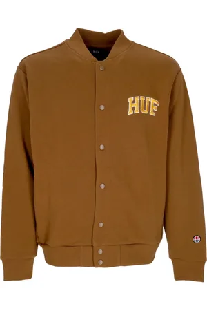Huf Jakke, Herre, Brun, M, Bomuld, Athletic Letvægts Sweatshirt Cardigan Gummi