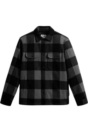 Woolrich Jakke, Herre, Flerfarvet, S, Alaskan Wool Check Overshirt Charcoal Buffalo