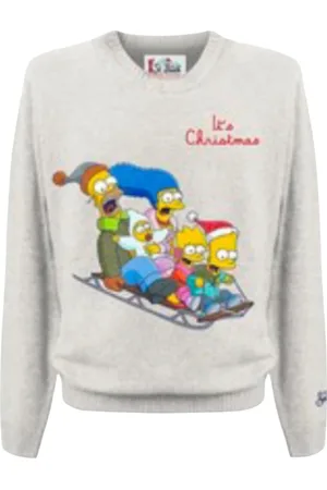 MC2 SAINT BARTH Strik, Herre, Hvid, L, Cashmere, The Simpsons Jule Jacquard Sweater