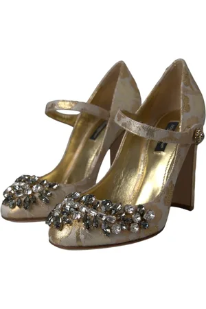 Dolce & Gabbana Sko, Dame, Gul, 35 1/2 EU, Uld, Guld Jacquard Mary Janes Pumps Sko