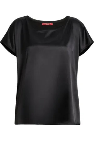 Persona by Marina Rinaldi Top, Dame, Sort, XL, Satin, Elegant Satin Jersey Crewneck T-shirt