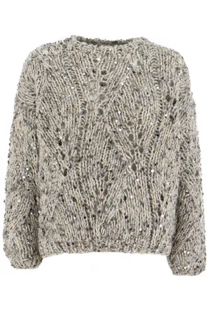 PANICALE Strik, Dame, Grå, S, Geometrisk Paillet Crew-Neck Jumper