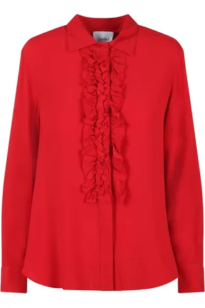 NUDE Bluser & Skjorter, Dame, Rød, S, Silkeblanding Ruffle Skjorte Fw24