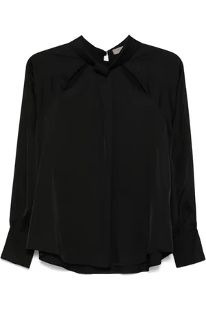 D.EXTERIOR Bluser & Skjorter, Dame, Sort, L, Satin, Sort Satinbluse med Elegante Detaljer