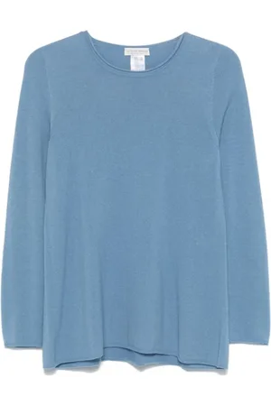 LE TRICOT PERUGIA Top, Dame, Blå, S, Uld, Blå Strikket Sweater med Trim