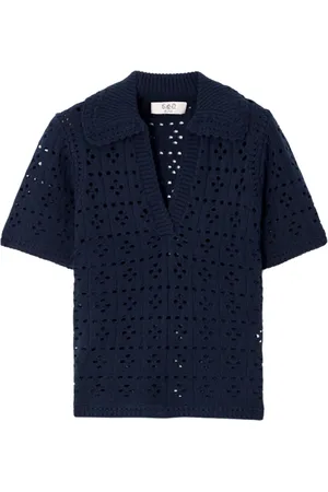 SEA Bluser & Skjorter, Dame, Blå, XS, Uld, Pointelle Strik Sommer Top