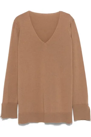 LE TRICOT PERUGIA Strik, Dame, Brun, M, Uld, Brun Strikket V-Hals Sweater