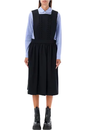 Comme des Garçons Kjole, Dame, Sort, M, Uld, Sort Midi Kjole med Firkantet Halsudskæring