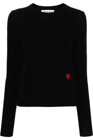Moschino Strik, Dame, Sort, M, Uld, Hjerte Motiv Strik Trøje