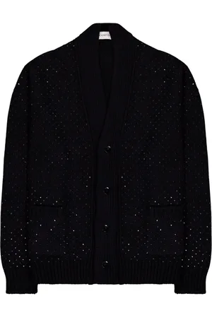 LANEUS Strik, Herre, Sort, XL, Uld, Krystal Hotfix Cardigan med Lommer
