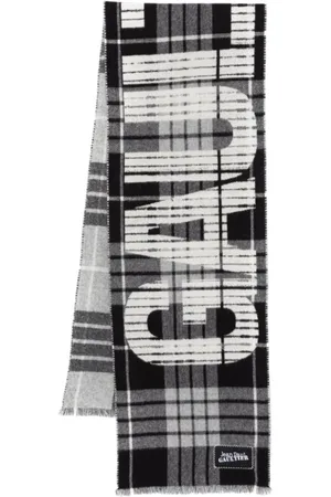 Jean Paul Gaultier Tilbehør, Dame, Flerfarvet, ONE SIZE, Uld, Sort Grå Hvid Tartan Uldtørklæde