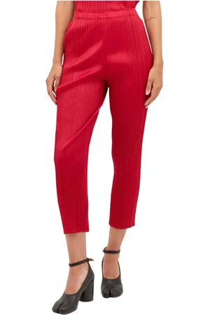 Issey Miyake Bukser, Dame, Rød, S, Polyester, Plisserede Cropped Bukser