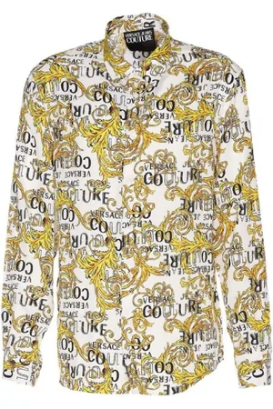 VERSACE Skjorte, Herre, Hvid, L, Hvid Logo Print Skjorte Knap Lukning