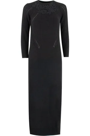ERMANNO SCERVINO Kjole, Dame, Sort, S, Uld, Blomstret Blonde Langærmet Kjole