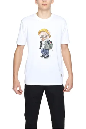 GIANNI LUPO Top, Herre, Hvid, 2XL, Bomuld, Hvid Trykt Kortærmet T-shirt