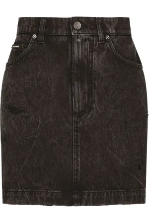 Dolce & Gabbana Nederdel, Dame, Sort, XS, Denim, Sort Mini Nederdel med Rynke Detalje