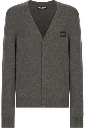 Dolce & Gabbana Strik, Herre, Grå, 3XL, Uld, Stilfuld Cardigan med Unikt Design