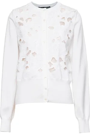 Dolce & Gabbana Strik, Dame, Hvid, S, Uld, Stilfuld Cardigan med Unikt Design