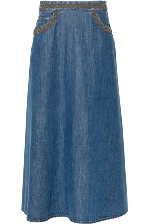 VALENTINO GARAVANI Nederdel, Dame, Blå, L, Denim, Elegant sort nederdel med unikt mønster