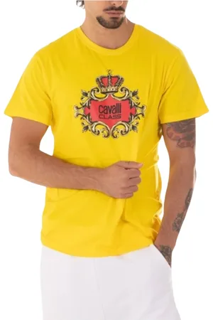 Roberto Cavalli Top, Herre, Gul, L, Bomuld, Herre Logo T-Shirt