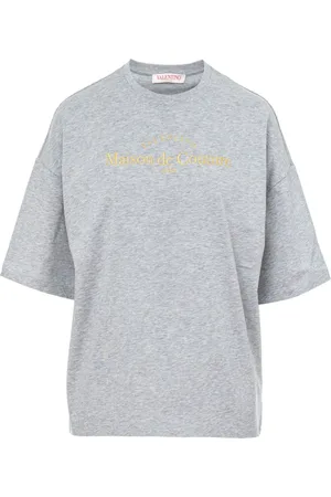 VALENTINO GARAVANI Top, Dame, Grå, L, Bomuld, Casual Logo Print T-Shirt