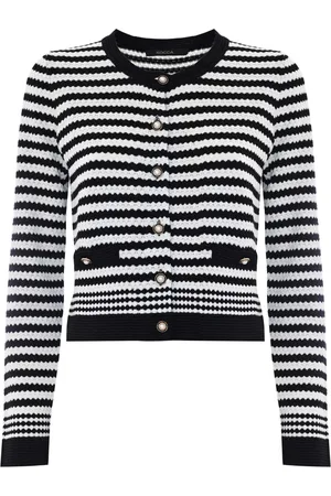 Kocca Strik, Dame, Sort, L, Uld, Mønstret uldbluse med juvelknapper