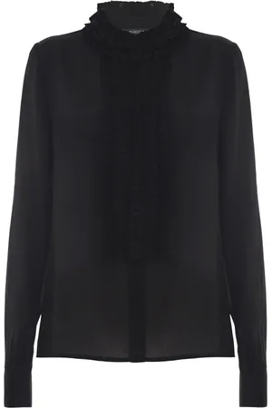 Kocca Bluser & Skjorter, Dame, Sort, XS, Rynket Skjorte med Flæser