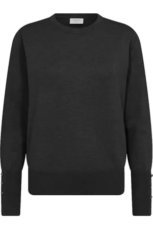 Freequent Strik, Dame, Sort, XL, Sort Striktrøje med Knappedetaljer