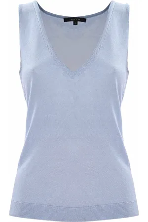Kocca Top, Dame, Blå, L, Uld, Skinnende V-hals Strikket Vest Top